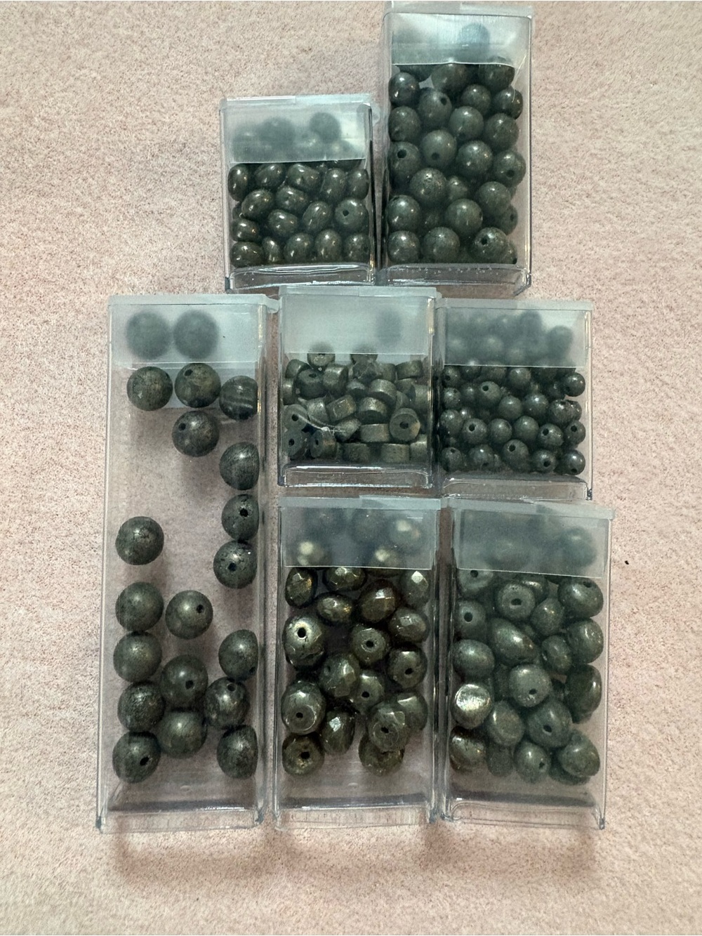 "Pyrite" Double Gemstone Beads of the Month club lot of 7 tube beads